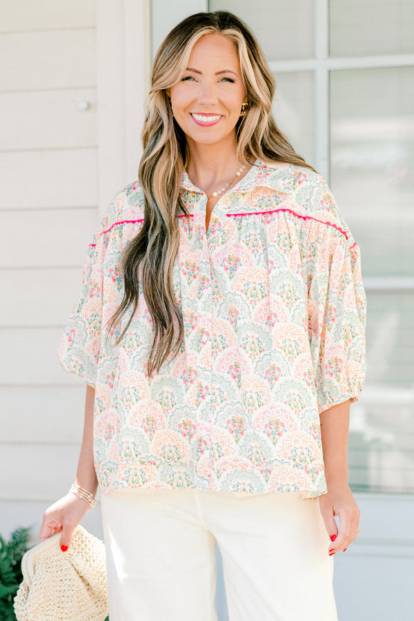 Love Is All Around Blouse, Pink-White
