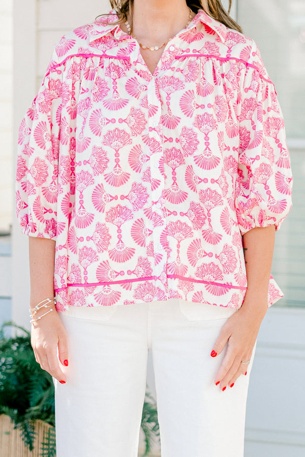 Love Is All Around Blouse, Pink-Ivory