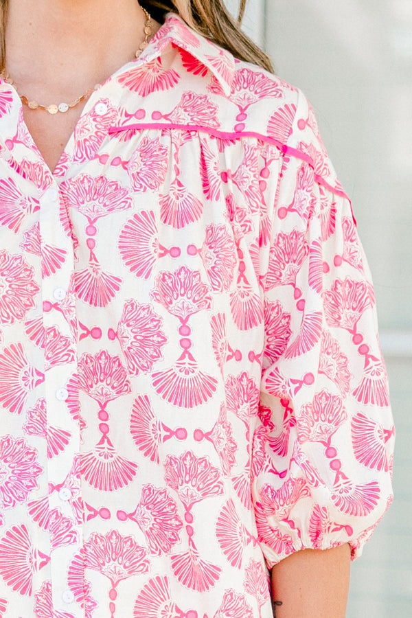 Love Is All Around Blouse, Pink-Ivory