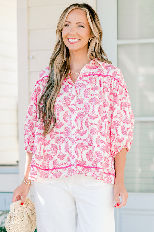 Love Is All Around Blouse, Pink-Ivory