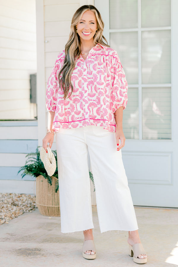 Love Is All Around Blouse, Pink-Ivory