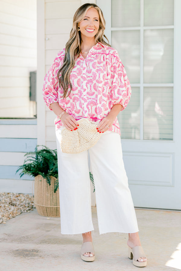 Love Is All Around Blouse, Pink-Ivory