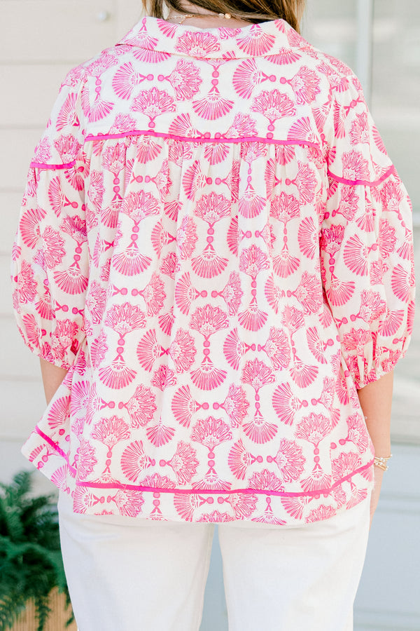Love Is All Around Blouse, Pink-Ivory