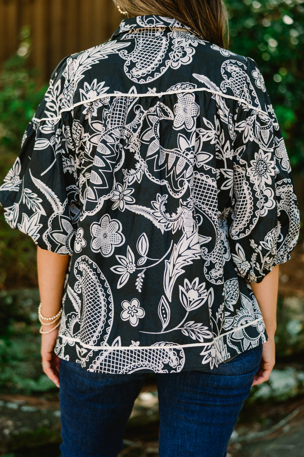 Bluse Love Is All Around, Schwarzes Paisley