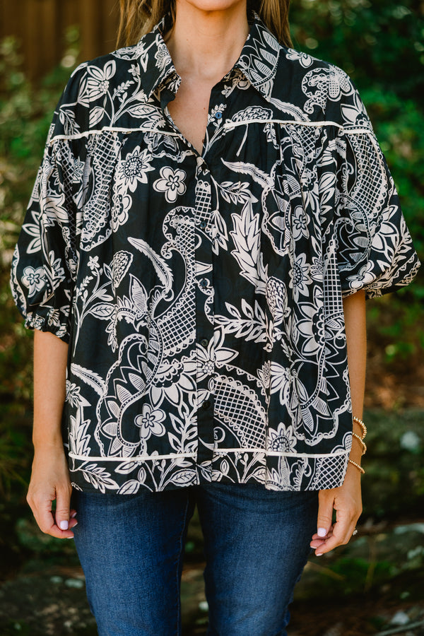 Bluse Love Is All Around, Schwarzes Paisley