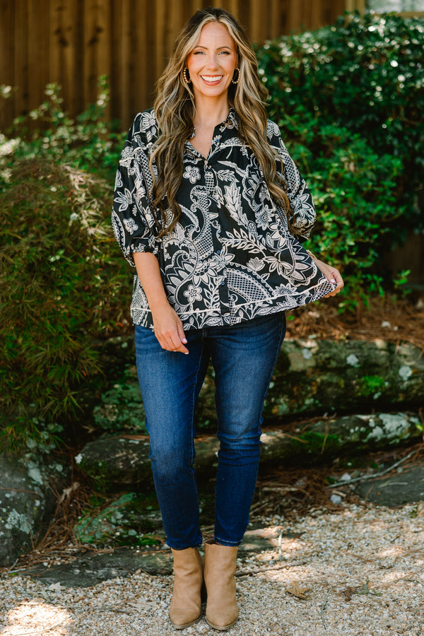 Bluse Love Is All Around, Schwarzes Paisley