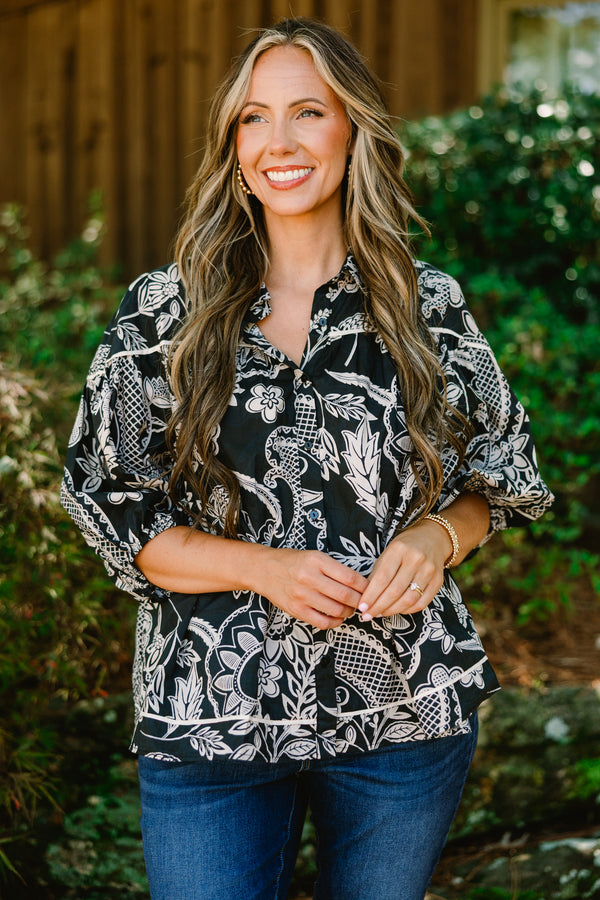 Bluse Love Is All Around, Schwarzes Paisley