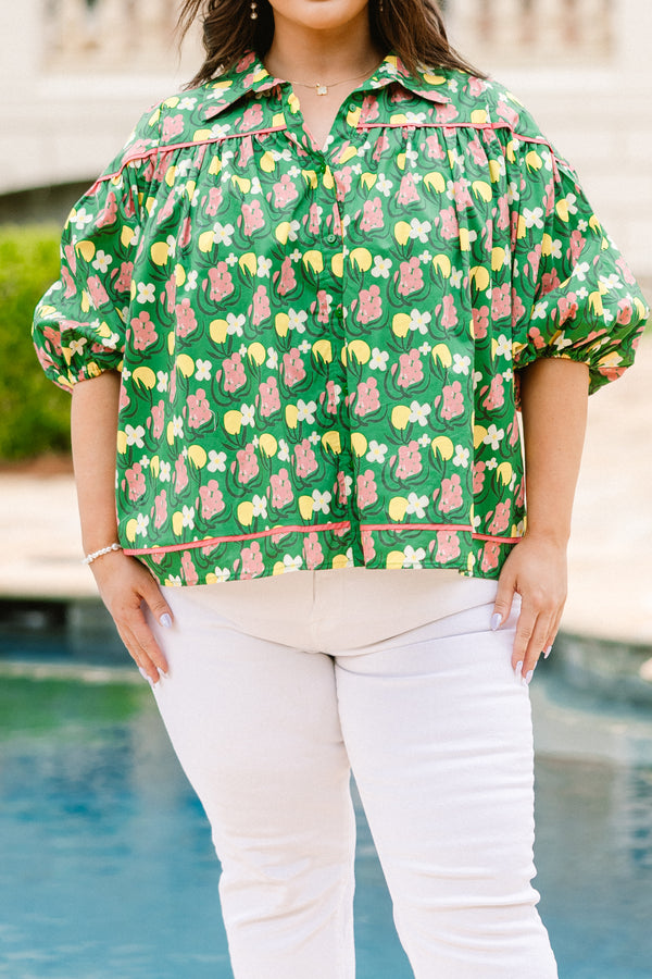 Love Is All Around Blouse, Green-Pink