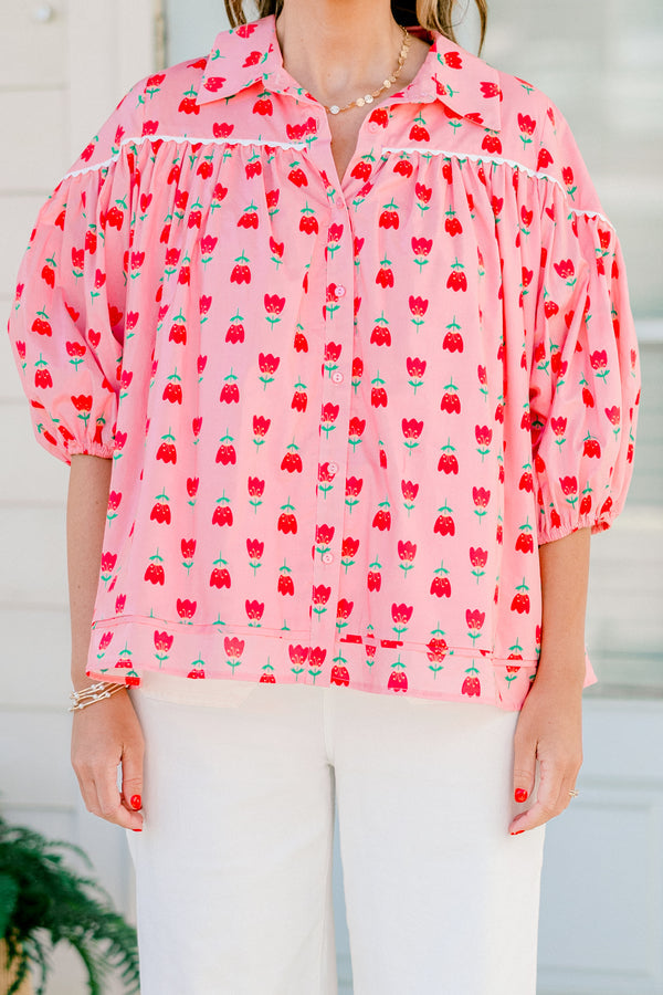 Love Is All Around Blouse, Pink-Red