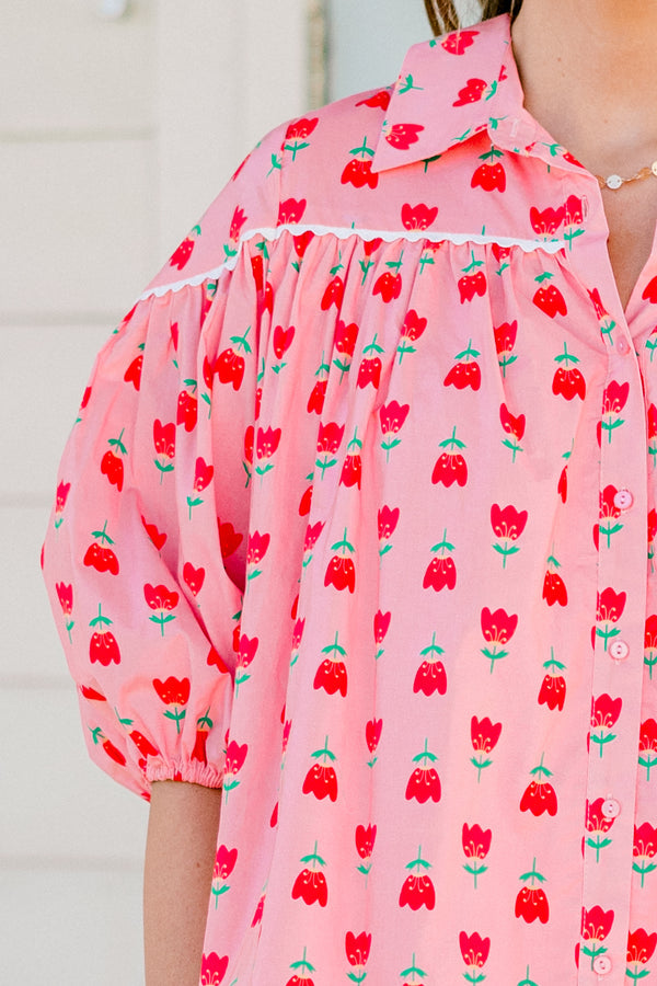 Love Is All Around Blouse, Pink-Red