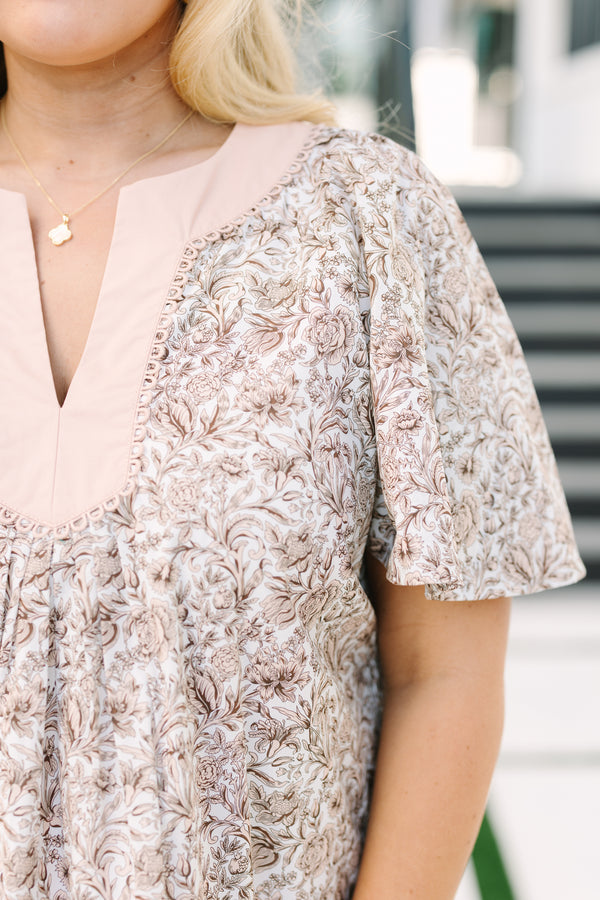 Nautical Breeze Top, Taupe Blumenmuster
