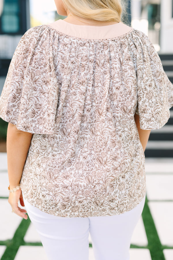 Nautical Breeze Top, Taupe Blumenmuster