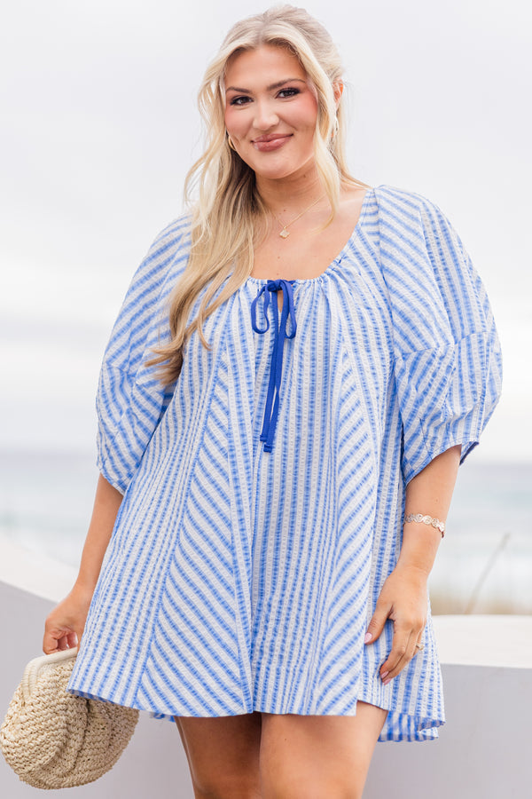 Never Better Romper, Blue Stripe