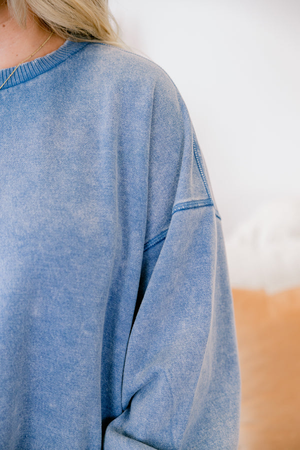 Only Getting Started Pullover, Dusty Blue