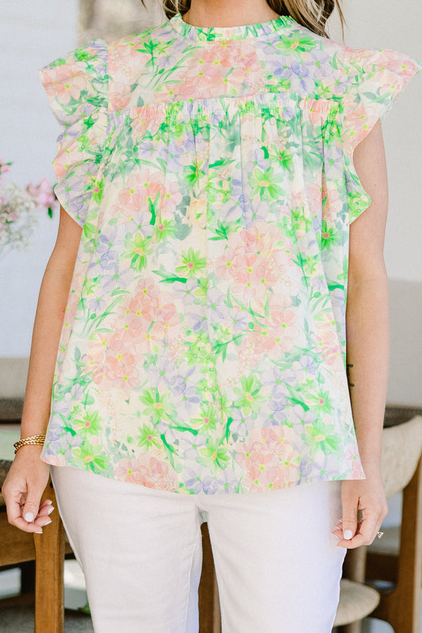 Out Living My Life Top, Green Floral
