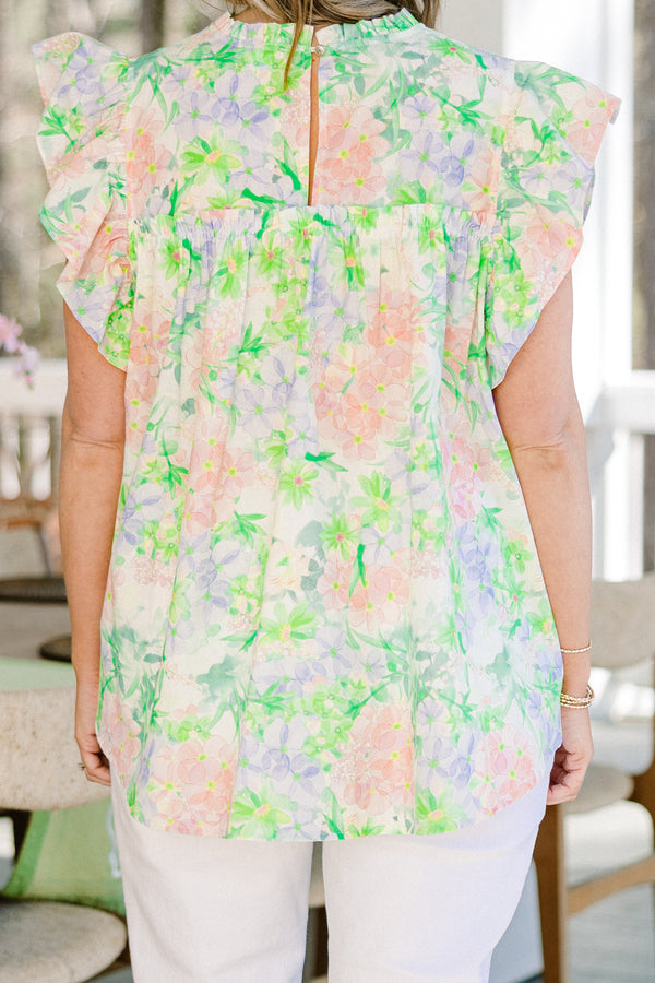 Out Living My Life Top, Green Floral