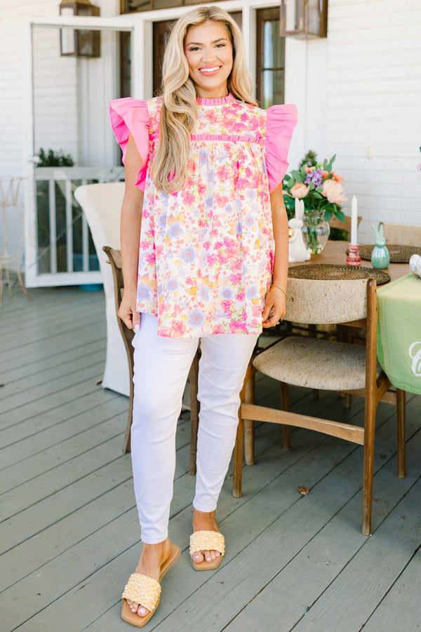 Out Living My Life Top, Pink Floral