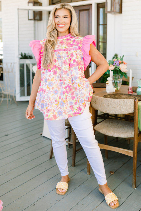 Out Living My Life Top, Pink Floral