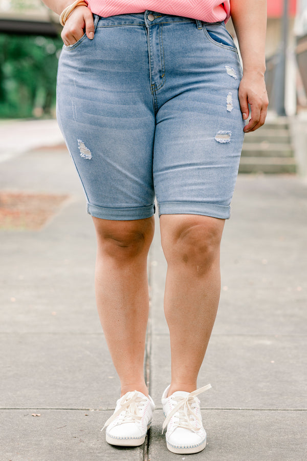 Palm Oasis Shorts, Light Wash