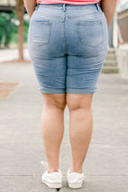 Palm Oasis Shorts, Light Wash