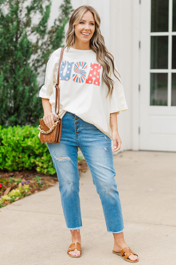 Patriotic Pride Boyfriend Tee, Ivory