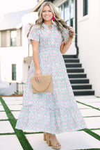 Pleated Petal Maxi Dress, Pink-Green