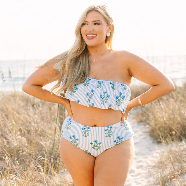 Poolside Petals Bikinislip, Blau