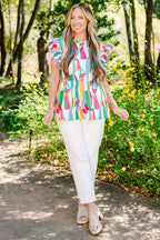 Poppy Pickin Top, Blue Abstract