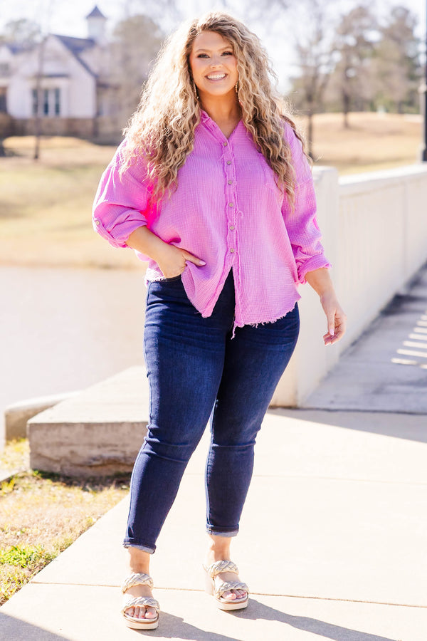 Popular Phrase Top, Bright Mauve