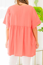 Primrose Babydoll Top, Deep Coral