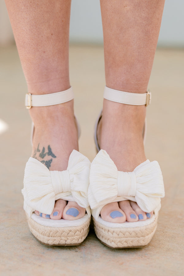 Ribbon Romance Wedges, Ivory