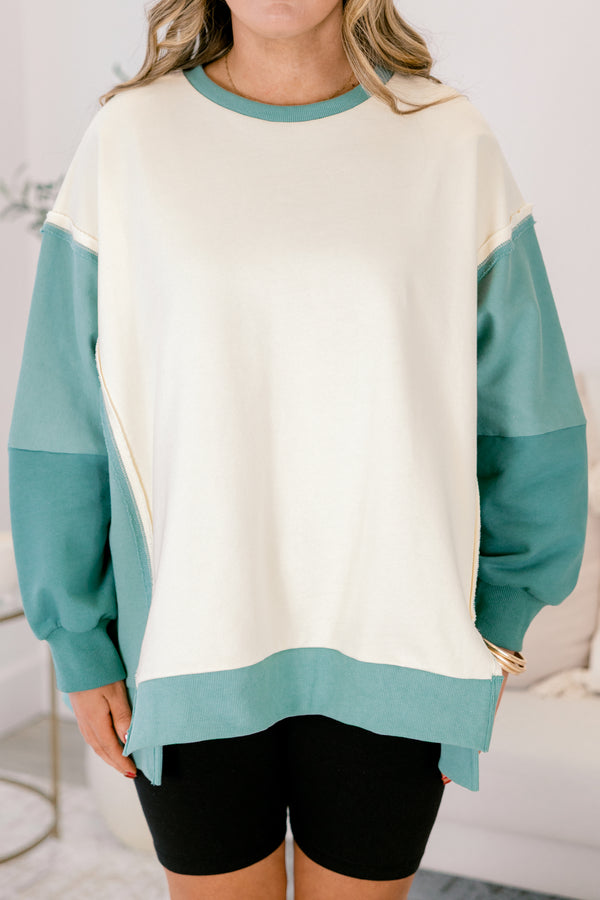 Rising To The Opportunity Pullover, Green-Cream