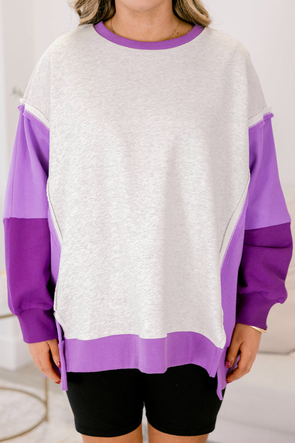 Rising To The Opportunity Pullover, Lila-Grau