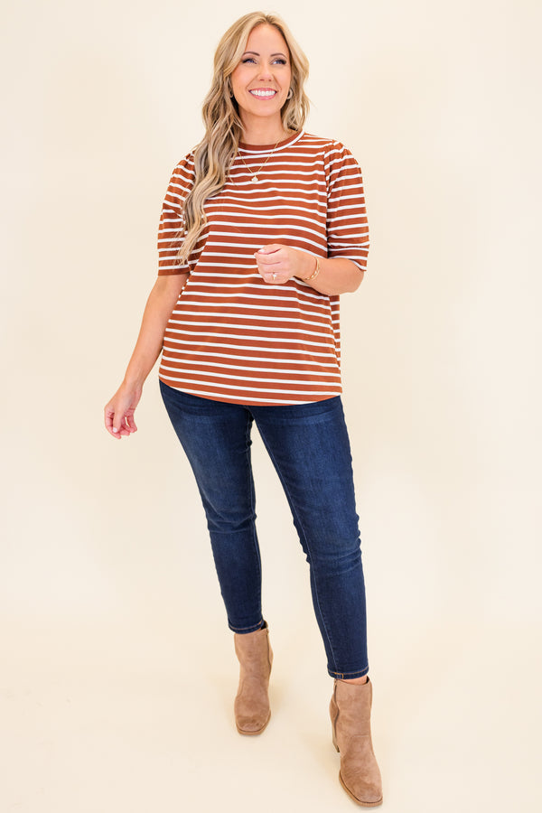 Signature Stripes Top, Burgundy-White