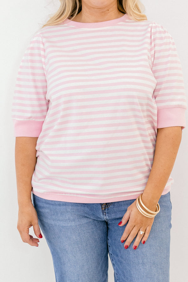 Signature Stripes Top, Pink-White