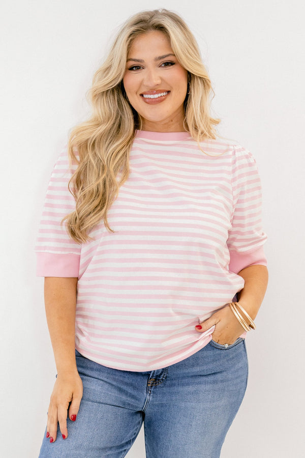 Signature Stripes Top, Pink-White