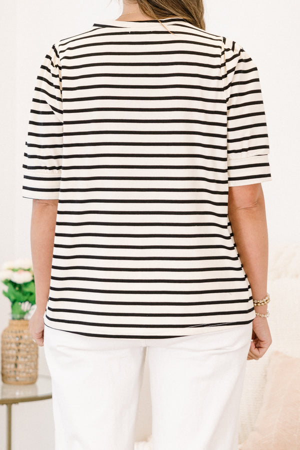 Signature Stripes Top, Black-White