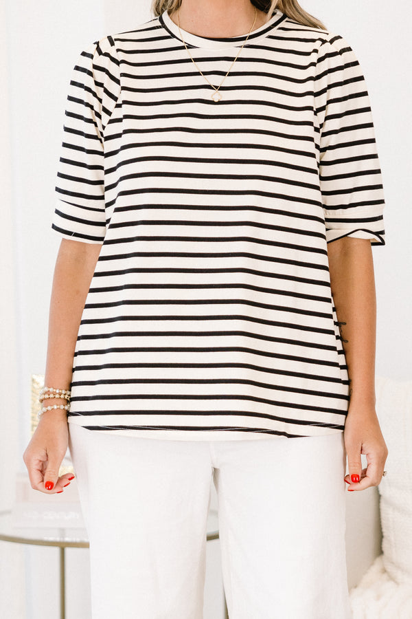 Signature Stripes Top, Black-White