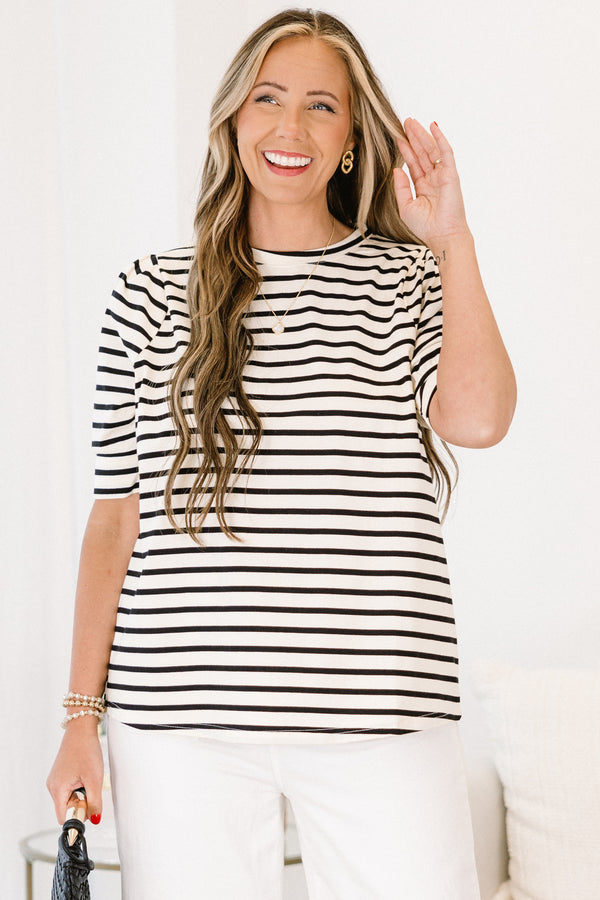 Signature Stripes Top, Black-White