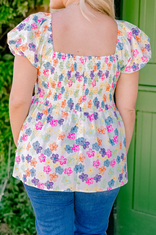 Speak Later Top, Ivory Floral