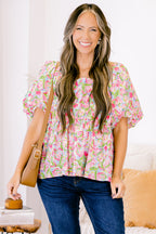 Spring Romance Top, Pink Abstract