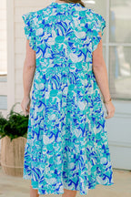 Springtime Splendor Midi Dress, Blue Tropical