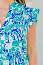Springtime Splendor Midi Dress, Blue Tropical