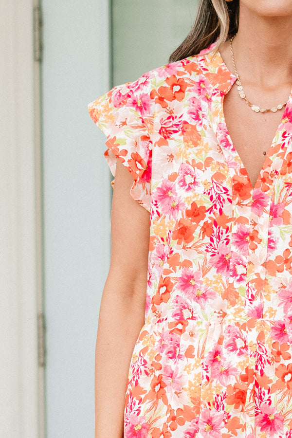 Springtime Splendor Midi Dress, Pink Floral