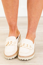 Glitzer- und Gold-Mules, Elfenbein