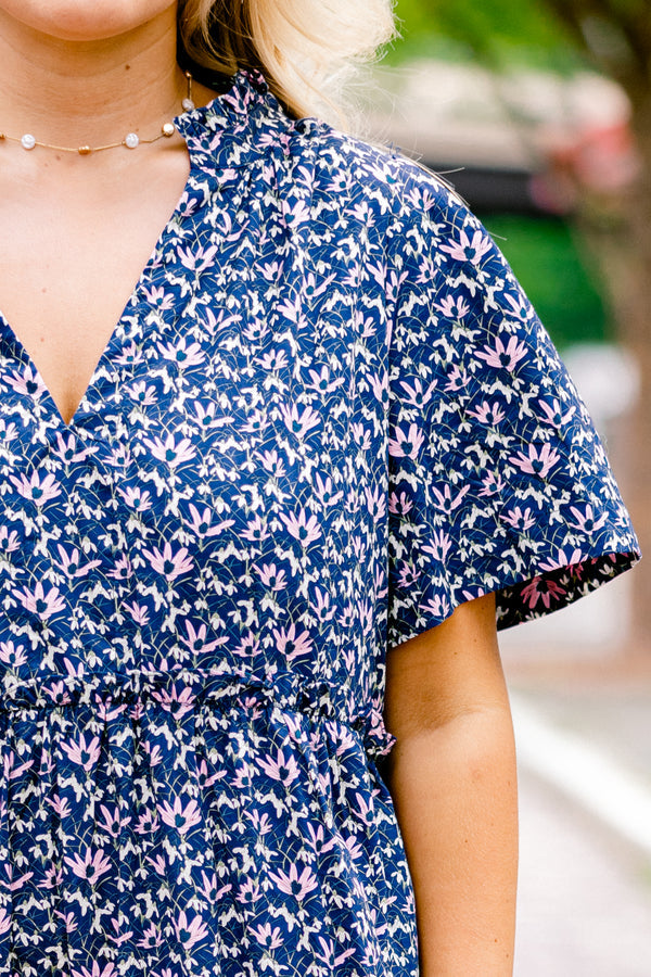 Straight Shot Dress, Navy Floral