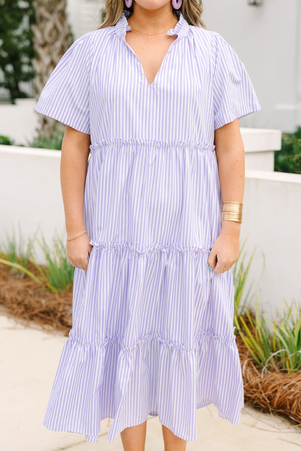 Gerades Kleid, Lila Gestreift