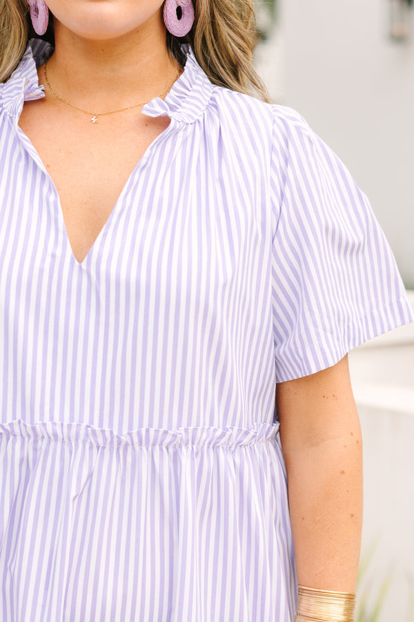 Gerades Kleid, Lila Gestreift