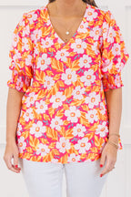 Sunlit Petals Top, Hot Pink