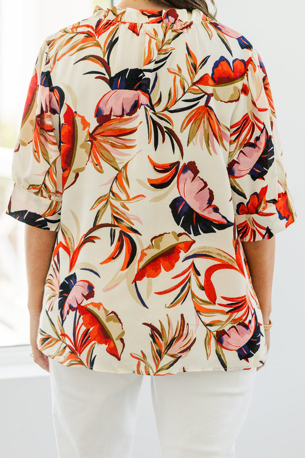 Bluse „Sonniger Nachmittag“, Elfenbein-Rot